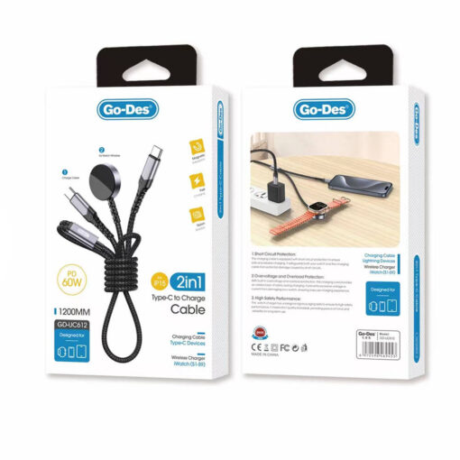 Go Des GD-UC612 2in1 iOS Watch Uyumlu Wireless Type-C PD Hızlı Şarj Kablosu 60W 1.2M - Görsel 3