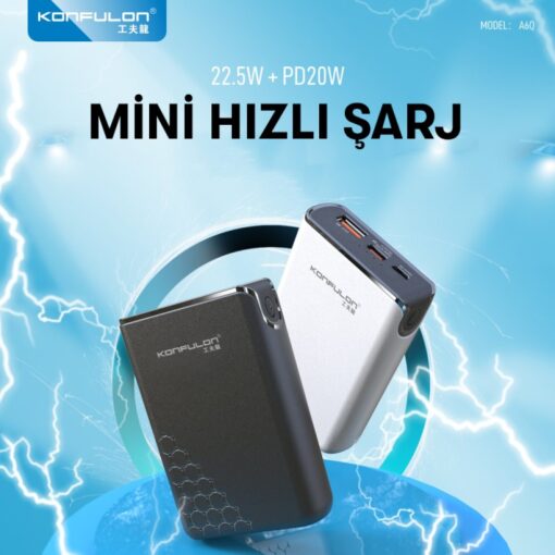 Konfulon A6Q 22.5W Usb 3.0 ve 20W Type-C Çıkışlı 10.000 mAh PD Powerbank - Görsel 2