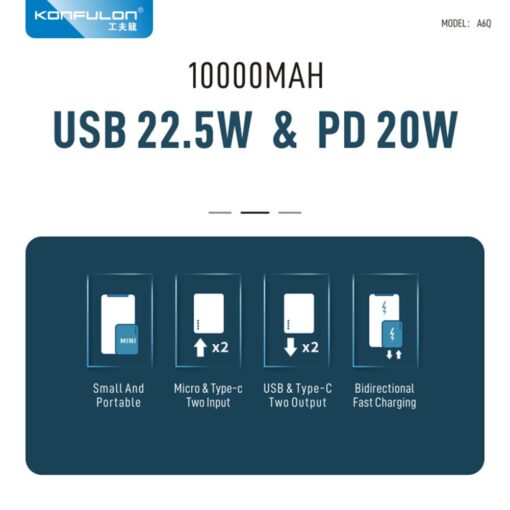 Konfulon A6Q 22.5W Usb 3.0 ve 20W Type-C Çıkışlı 10.000 mAh PD Powerbank - Görsel 8