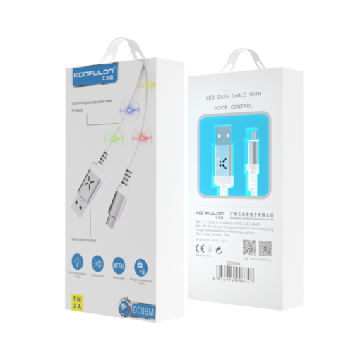 Konfulon DC09 Ses Duyarlı Işıklı Micro USB Kablo 1M 2A - Görsel 2
