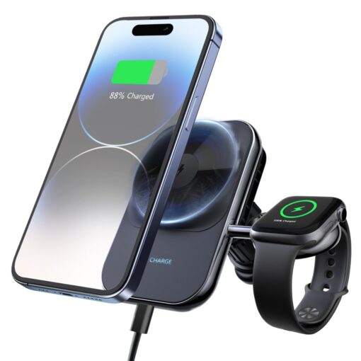 Newface S15 2in1 Izgara Klipsli 15W Telefon ve 5W Apple Watch Kablosuz Şarj Destekli Soğutucu Fanlı Manyetik Magsafe Araç Tutucu - Görsel 2