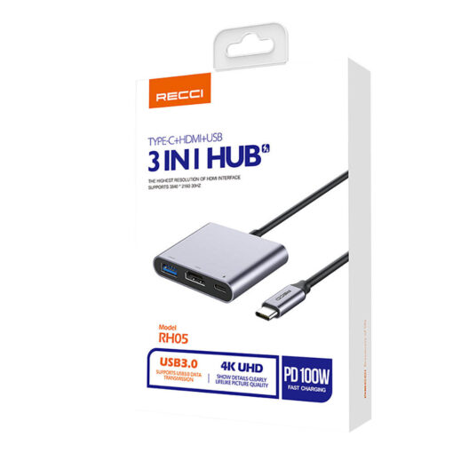 Type-C to Type-C PD100W + HDMI 4K@30Hz + USB3.0 Bağlantı Özellikli 3in1 Hub - Görsel 5