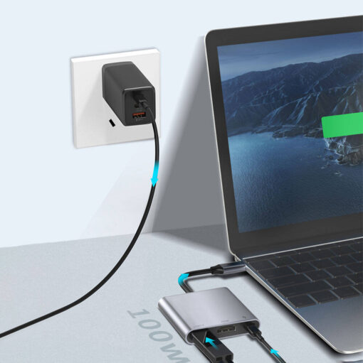 Type-C to Type-C PD100W + HDMI 4K@30Hz + USB3.0 Bağlantı Özellikli 3in1 Hub - Görsel 8