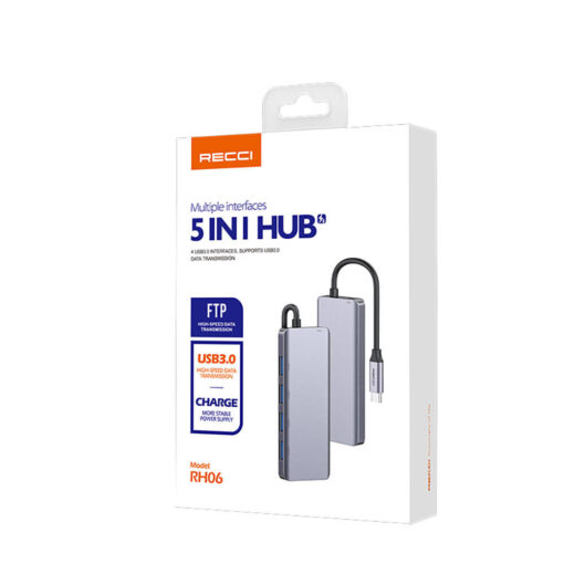 Recci RH06 Type-C to 4 USB3.0 + Micro Bağlantı Özellikli 5in1 USB Çoğaltıcı Hub - Görsel 4