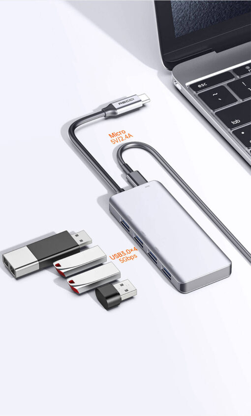 Recci RH06 Type-C to 4 USB3.0 + Micro Bağlantı Özellikli 5in1 USB Çoğaltıcı Hub - Görsel 5