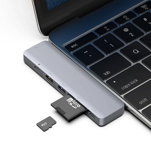 Recci RH08 Type-C to Type-C + SD/TF + USB3.0 + USB2.0 + HDMI + Thunderbolt 3 Bağlantılı 7in2 Huba - Görsel 2