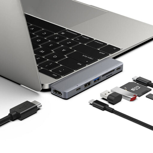 Recci RH08 Type-C to Type-C + SD/TF + USB3.0 + USB2.0 + HDMI + Thunderbolt 3 Bağlantılı 7in2 Huba - Görsel 3