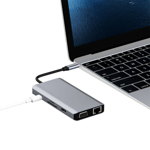 Recci RH09 Type-C to Type-C + SD/TF + USB3.0 + USB2.0 + HDMI + VGA + RJ45 Bağlantılı 9in1 Hub - Görsel 7