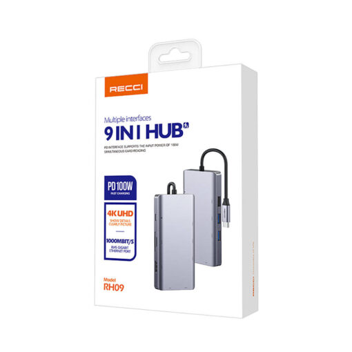Recci RH09 Type-C to Type-C + SD/TF + USB3.0 + USB2.0 + HDMI + VGA + RJ45 Bağlantılı 9in1 Hub - Görsel 6