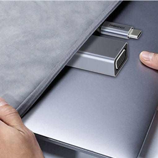 Recci RH09 Type-C to Type-C + SD/TF + USB3.0 + USB2.0 + HDMI + VGA + RJ45 Bağlantılı 9in1 Hub - Görsel 3