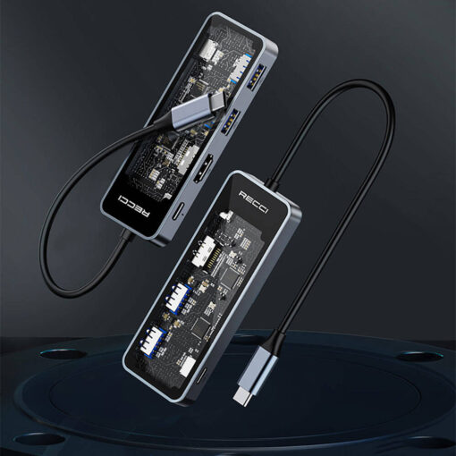 Recci RH16 Type-C to Type-C PD100W + USB3.0 + HDMI + Type-C Bağlantılı 5in1 Hub - Görsel 3