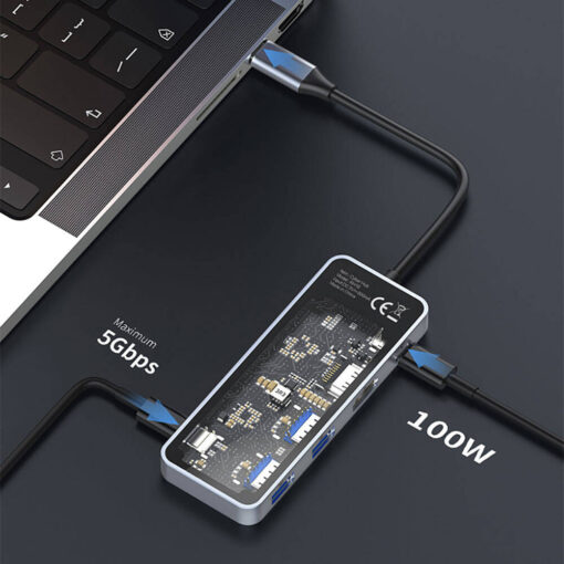 Recci RH16 Type-C to Type-C PD100W + USB3.0 + HDMI + Type-C Bağlantılı 5in1 Hub - Görsel 6