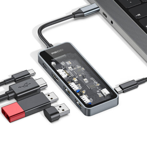 Recci RH16 Type-C to Type-C PD100W + USB3.0 + HDMI + Type-C Bağlantılı 5in1 Hub - Görsel 8