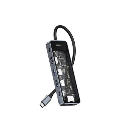 Recci RH17 Type-C to Type-C PD100W + USB3.0 + HDMI + Type-C + RJ45 Bağlantılı 6in1 Hub - Görsel 2