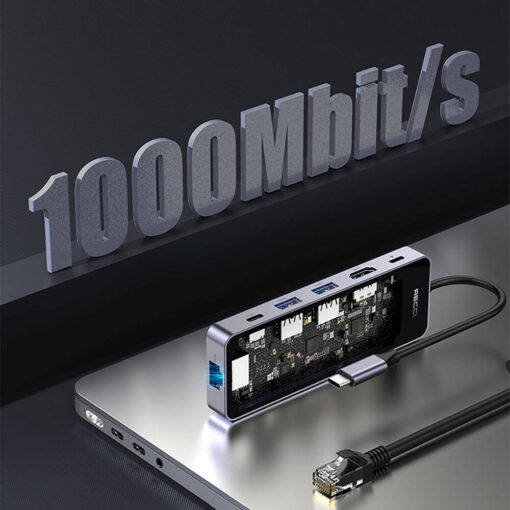 Recci RH17 Type-C to Type-C PD100W + USB3.0 + HDMI + Type-C + RJ45 Bağlantılı 6in1 Hub - Görsel 5