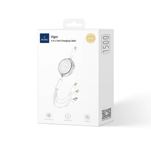 Vigor Serisi 3in1 Type-C Lightning Micro USB Makaralı Data ve Şarj Kablosu 100W 1.5M - Görsel 2