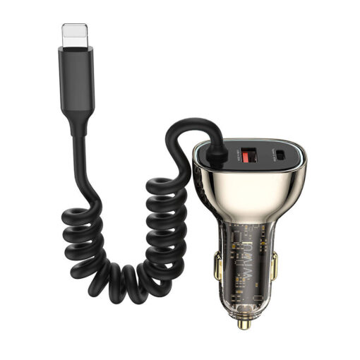 Geek Serisi Type-C + Lightning Kablolu + USB-A Hızlı Şarj Özellikli Transparan Tasarımlı Araç Şarj Aleti 90W - Görsel 4