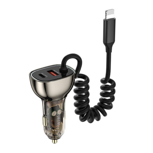 Geek Serisi Type-C + Lightning Kablolu + USB-A Hızlı Şarj Özellikli Transparan Tasarımlı Araç Şarj Aleti 90W - Görsel 2