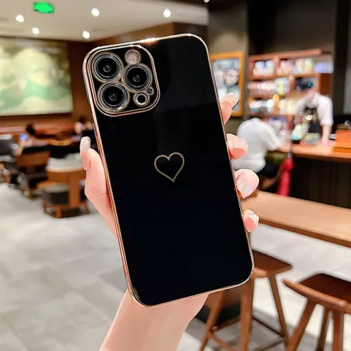 Volet Kalp Desen Parlak Gold Kenarlıklı Telefon Kılıfı - Görsel 7