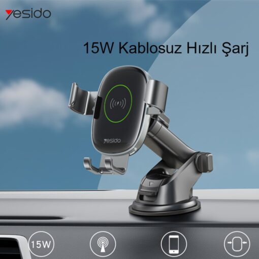 Yesido C123 Yapışkanlı 15W Kablosuz Şarjlı Araç Tutucu - Görsel 4