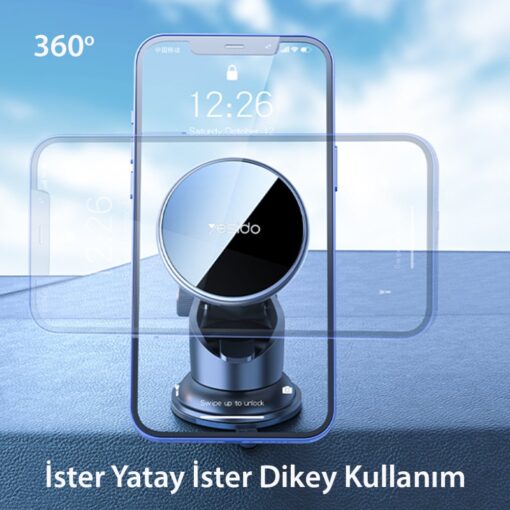 Yesido C132 15W Kablosuz Şarjlı Mıknatıslı Yapışkanlı Ayarlanabilir Magsafe Araç Tutu - Görsel 6