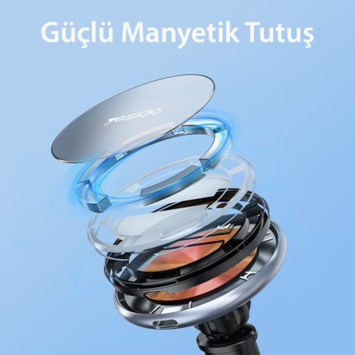 Yesido C132 15W Kablosuz Şarjlı Mıknatıslı Yapışkanlı Ayarlanabilir Magsafe Araç Tutu - Görsel 9