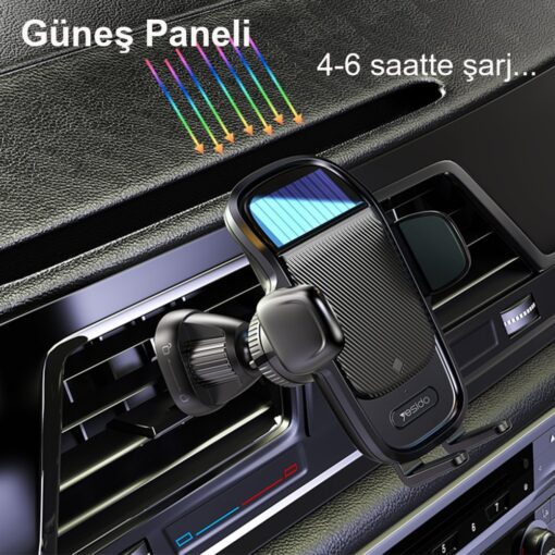 Yesido C164 Izgara Klipsli Güneş Enerji Panelli 110mAh Bataryalı 180 Derece Ayarlanabilir Kablosuz Şarjlı Araç Tutucu - Görsel 5