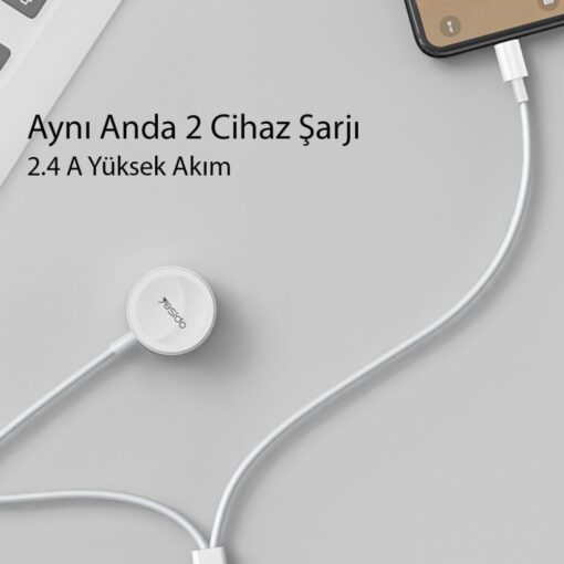 Yesido CA70 2in1 1.5M 2W Apple Watch Şarjı ve 2.4A Lightning Hızlı Şarj Kablosu - Görsel 7