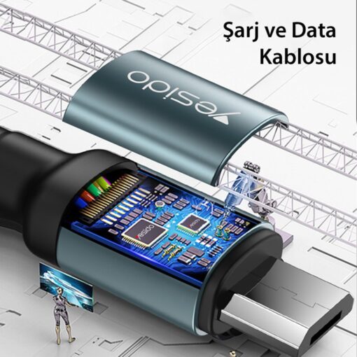 Yesido CA75 2M 2.4A Hasırlı Usb to Type-C Hızlı Şarj Kablosu - Görsel 6