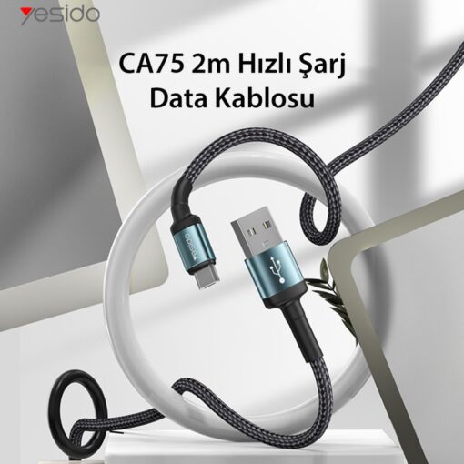 Yesido CA75 2M 2.4A Hasırlı Usb to Type-C Hızlı Şarj Kablosu - Görsel 8