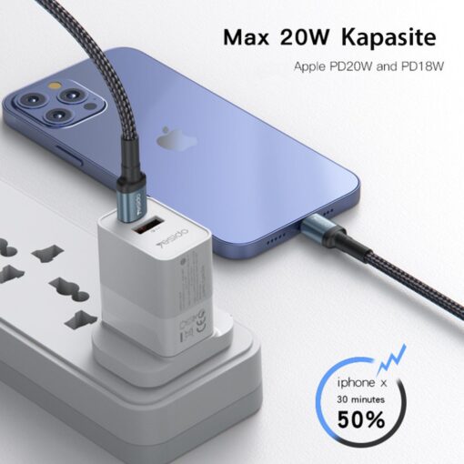 Yesido CA76 1.2M 20W Hasırlı Type-C to Lightning PD Hızlı Şarj Kablosu - Görsel 3