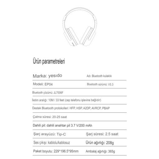 Yesido EP04 Kafaüstü Bluetooth Kulaklık - Görsel 8