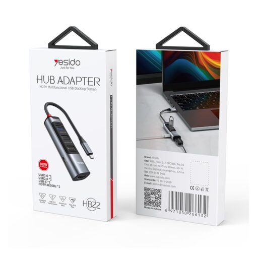 Yesido HB22 5in1 3 Adet Usb 3.0 / 1 Adet 100W Type-C ve 1 Adet 4K 30hz HDMI Çıkışlı Hub Dönüştürücü - Görsel 5