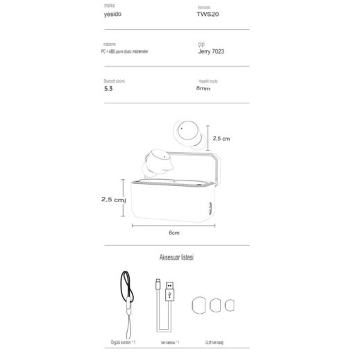 Yesido TWS20 Kablosuz Airpods Kulaklık - Görsel 8