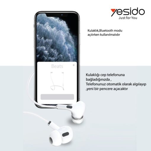 Yesido YH34 1.2M Yüksek Baslı Lightning Bluetooth Kablolu Kulaklık - Görsel 6