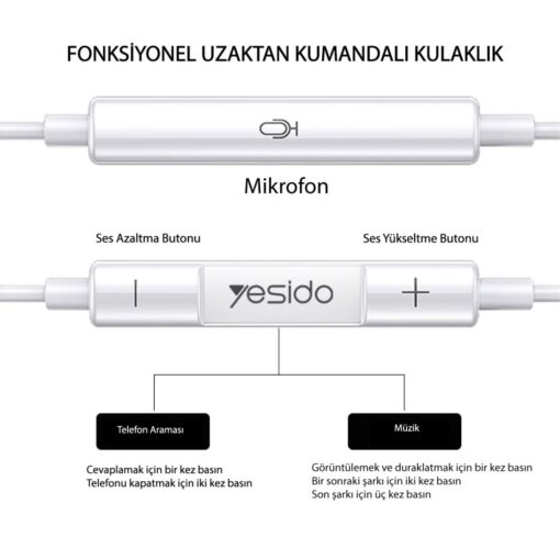 Yesido YH35 1.2M Yüksek Baslı Type-C Kablolu Kulaklık - Görsel 5