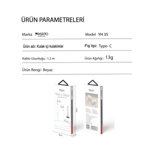 Yesido YH35 1.2M Yüksek Baslı Type-C Kablolu Kulaklık - Görsel 6