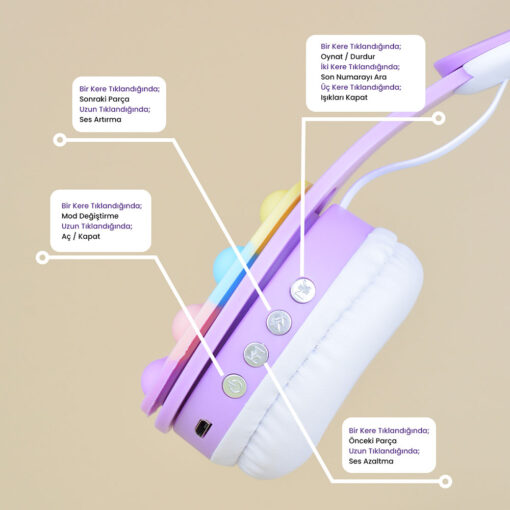 Zore B30 RGB Led Işıklı Kedi Kulağı Band Tasarımı Ayarlanabilir Katlanabilir Kulak Üstü Bluetooth Kulaklık - Görsel 3
