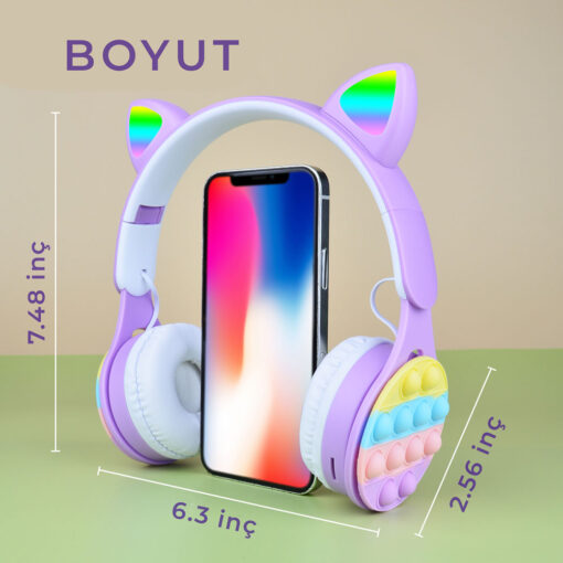 Zore B30 RGB Led Işıklı Kedi Kulağı Band Tasarımı Ayarlanabilir Katlanabilir Kulak Üstü Bluetooth Kulaklık - Görsel 5