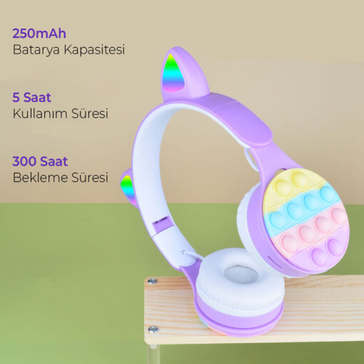 Zore B30 RGB Led Işıklı Kedi Kulağı Band Tasarımı Ayarlanabilir Katlanabilir Kulak Üstü Bluetooth Kulaklık - Görsel 6