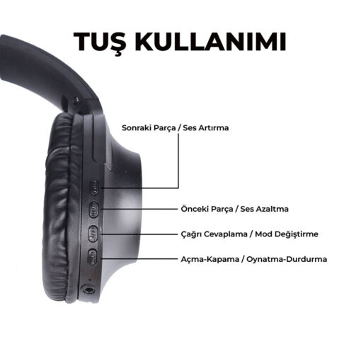 Zore BT850 Ayarlanabilir ve Katlanabilir 90 Derece Dönebilen Kulak Üstü Bluetooth Kulaklık - Görsel 8
