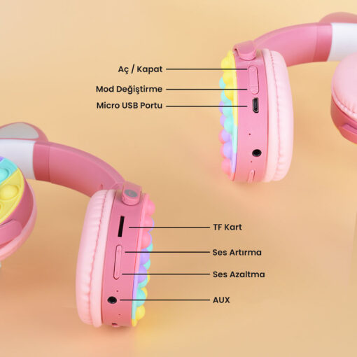 Zore CXT-950 RGB Led Işıklı Kedi Kulağı Band Tasarımı Ayarlanabilir Katlanabilir Kulak Üstü Bluetooth Kulaklık - Görsel 6
