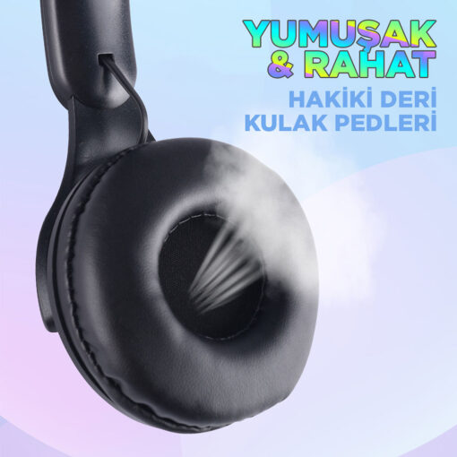 Zore M6 Pro Cat RGB Led Işıklı Kedi Kulağı Band Tasarımlı Ayarlanabilir ve Katlanabilir Kulak Üstü Bluetooth Kulaklık - Görsel 4