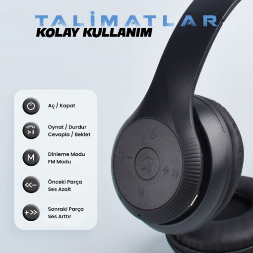 Zore M6 Plus Ayarlanabilir ve Katlanabilir Kulak Üstü Bluetooth Kulaklık - Görsel 14
