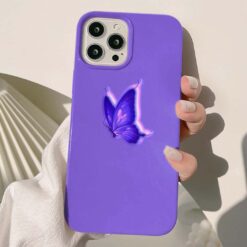 Mor Kelebekli Mor Tema Baskılı Silikon Telefon Kılıfı