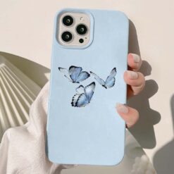 Uçan Mavi Kelebekler Baskılı Silikon Telefon Kılıfı