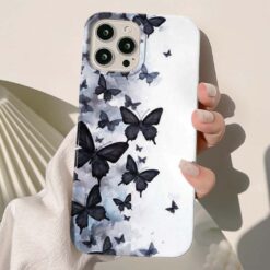 Siyah Uçuşan Kelebekler Baskılı Silikon Telefon Kılıfı