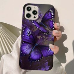 Mor Uçuşan Kelebekler Baskılı Silikon Telefon Kılıfı