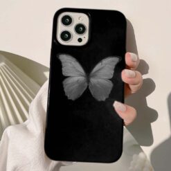 Gri Uçan Kelebek Baskılı Silikon Telefon Kılıfı