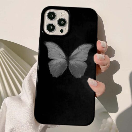 Gri Uçan Kelebek Baskılı Silikon Telefon Kılıfı